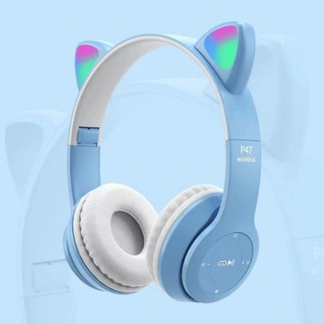 SŁUCHAWKI BEZPRZEWODOWE P47 Z USZAMI BLUETOOTH RGB