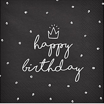 SERWETKI PAPIEROWE CZARNE HAPPY BIRTHDAY URODZINOWE 20SZT