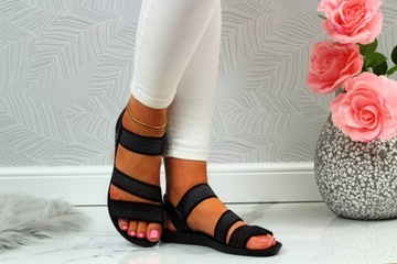 ЧЕРНЫЕ ЖЕНСКИЕ СПОРТИВНЫЕ ЛЕТНИЕ САНДАЛИИ, С ПЛОСКОЙ НИЗКОЙ