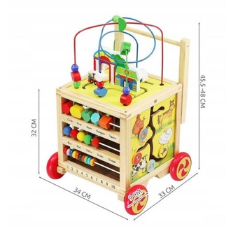 ДЕРЕВЯННЫЕ ХОДКИ PUSH ОБРАЗОВАТЕЛЬНЫЙ КУБ 6в1 часы-мула деревянные кубики