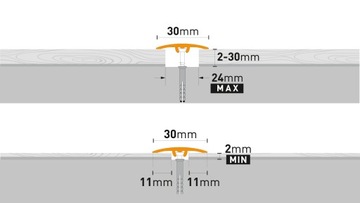 Пороговая планка 30мм АЛЮМИНИЙ, прессованная SM1 Арбитон 186см ЗОЛОТО