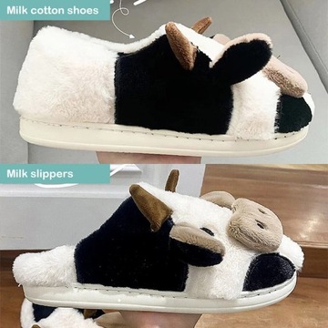 Buty bawełniane Kreskówkowa krowa kapcie z bawełny zimowe kapcie na zewnąt