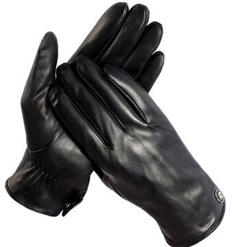 DOTYKOWE RĘKAWICZKI SKÓRZANE MĘSKIE SKÓRA CIELĘCA OCIEPLANE MIŚ roz. L