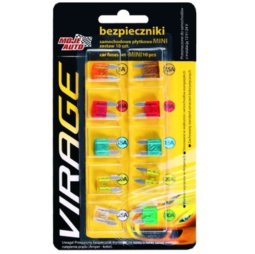 BEZPIECZNIKI SAMOCHODOWE PŁYTKOWE MINI 10x 5A-30A