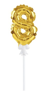 BALON TOPPER NA TORT URODZINY ZŁOTY CYFRA 8