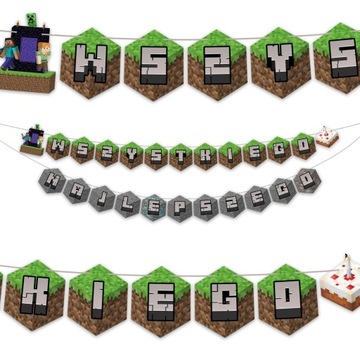 GIRLANDA MINECRAFT na IMPREZĘ URODZINOWĄ OZDOBA DEKORACJA WISZĄCA WN