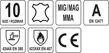 ПЕРЧАТКИ ДЛЯ СВАРОЧНЫХ РАБОТ размер 10 YATO YT-74824