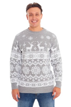 SZARY JASNY MĘSKI NORWESKI ŚWIĄTECZNY SWETER XXL