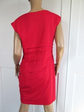 Awear czerwona elegancka sukienka przeszycia plisy XL 42 jak NOWA