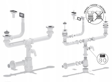 Сифон для двухчашной мойки с переливом для посудомоечной машины