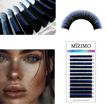 Цветные одиночные ресницы 8–15 мм, D-завиток, 12 полосок омбре, ЧЕРНЫЙ И СИНИЙ
