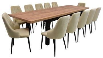 STÓŁ Z KRZESŁAMI 12x Krzesło IK-09 Beżowe Welurowe + Stół S-7 100x200/300cm