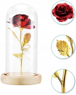 WIECZNA RÓŻA W SZKLE SZKLANA RÓŻA +LED