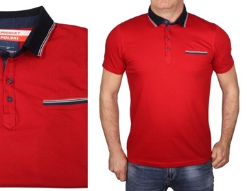 POLO koszulka męska czerwona polówka bawełna bez wzoru elegancka POLSKA XL