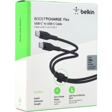 Belkin — Boost Cable — USB-C на USB-C, 60 Вт, прочный, гибкий, прочный, 3 м