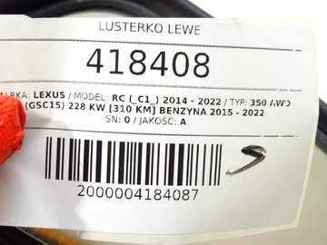 ZRCÁTKO LEVÝ LEXUS RC SPORTOWY/COUPE