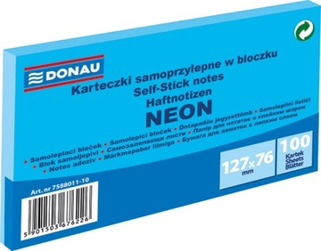KARTECZKI SAMOPRZYLEPNE 127X76 DONAU NEON NIEBIE