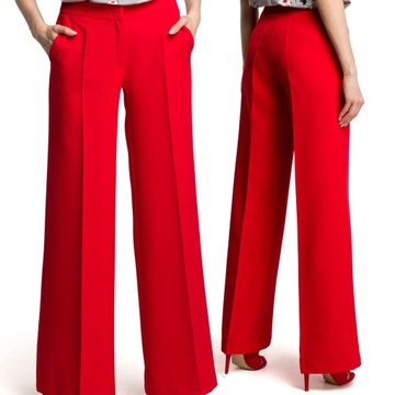 SPODNIE ELEGANCKIE DAMSKIE SZEROKIE W KANT Z KIESZENIAMI CZERWONE 42 XL