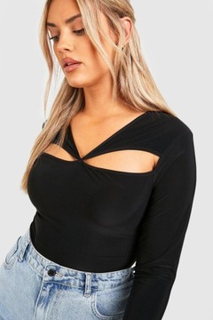 boohoo Czarne body z wycięciem i długim rękawem 48