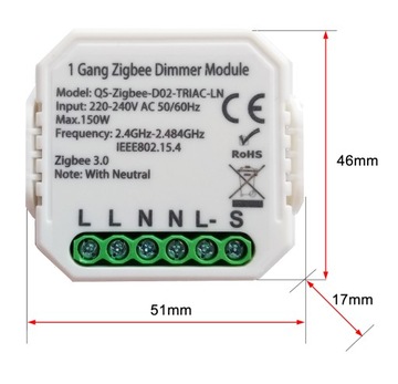 Встраиваемый диммер 1 контур ZigBee TUYA #без N