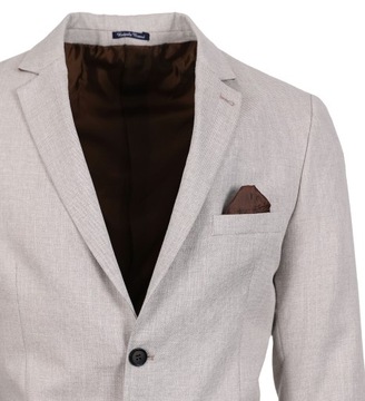 MARYNARKA MĘSKA ELEGANCKA WIZYTOWA BAWEŁNIANA CASUAL JASNA BEŻOWA 58