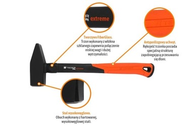 MŁOTEK ŚLUSARSKI z trzonkiem FIBERGLASS 2000G 2KG EXTREME TEGER