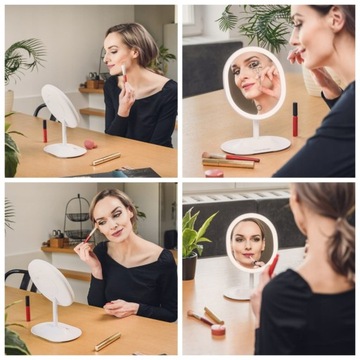 КОМПАКТНОЕ КРУГЛОЕ ЗЕРКАЛО ДЛЯ МАКИЯЖА, ПОДСТАВОЧНАЯ СВЕТОДИОДНАЯ ПОДСВЕТКА, ПОДСВЕТКА И 5-кратное ЗУМИРОВАНИЕ