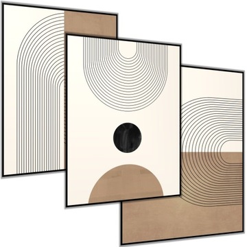 3 x PLAKAT 40X50 ZESTAW LINIE BRĄZOWY BEŻOWY KSZTAŁTY MINIMALIZM BRĄZ BOHO