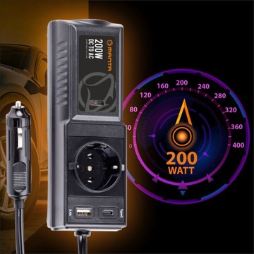 Автомобильный преобразователь напряжения 12 В 230 В 400 Вт USB-C LED Manta MPI200C