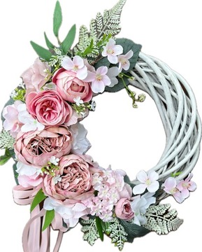 WIANEK KWIATOWY WIOSENNY STROIK NA STÓŁ DRZWI WIENIEC WIKLINOWY PUDROWY RÓŻ