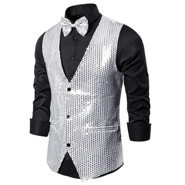 Men Sequin Vest Waistcoat Stage Wedding Party Casu