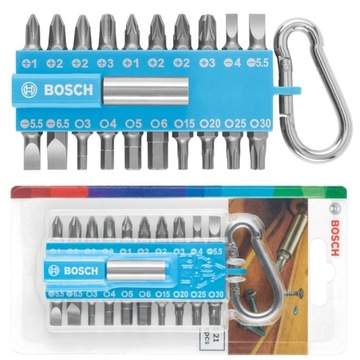 Zestaw bitów BOSCH 21 elementów do wkrętarek z karabińczykiem jasnoniebiesk