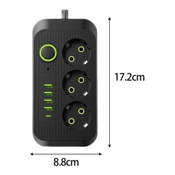 Listwa zasilająca, adapter EU, z 4 portami USB, przenośna wtyczka do komputera stacjonarnego, czarna 3