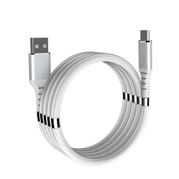 Kabel Magnetyczny Solidny Skręcany USB TYP-C ELASTYCZNY PRAKTYCZNY BIAŁY