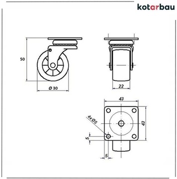 МЕБЕЛЬНОЕ ПОВОРОТНОЕ КОЛЕСО Ø 30 ПОДШИПНИК