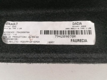 DACIA DUSTER II POLIČKA ZADNÍ KUFRU ORIGINÁLNÍ 17-24