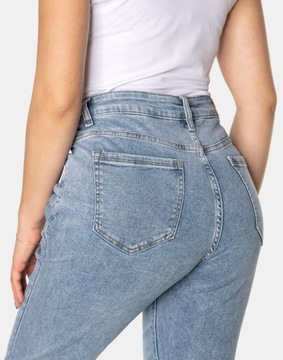 Jasne Spodnie Damskie Mom Jeans Dżinsy Zwężane Wysoki Stan Strecz 6700 W44