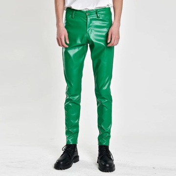 Весенняя мода Мужская мода рок-стиль брюки из искусственной кожи Slim-Fit