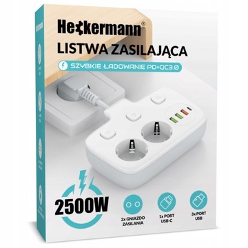 УДЛИНИТЕЛЬ КОРОТКАЯ ПОЛОСКА ПИТАНИЯ ЗАРЯДНОЕ УСТРОЙСТВО РАЗЪЕМЫ USB-C 3x USB С QC3