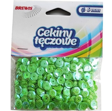 CEKINY TĘCZOWE ozdobne kreatywne 6mm J.ZIELONE