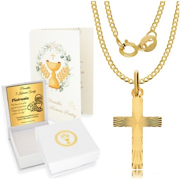 Złoty Łańcuszek 585 Męski Krzyżyk Chrzest Komunia Bierzmowanie Grawer