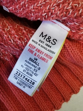 M&S sweter męski koralowy NOWY bawełna S