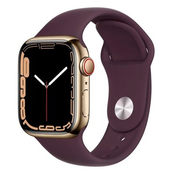 Apple Watch 7, 45 мм, золотой, с бордовым ремешком, сотовая связь, LTE, eSIM, запечатанная