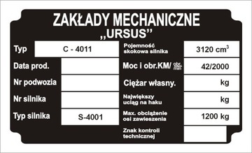 Tabliczka znamionowa ciągnik URSUS 4011