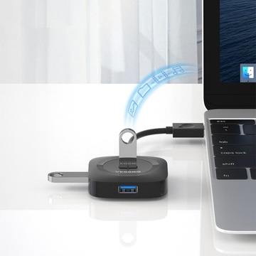 Koncentrator USB Przenośny, wieloportowy przedłużacz z rozgałęźnikiem dla Type3.0, czarny 0,2 m
