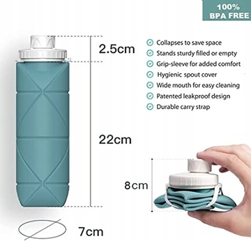 600ml Silikonowa składana podróżna butelka na wodę