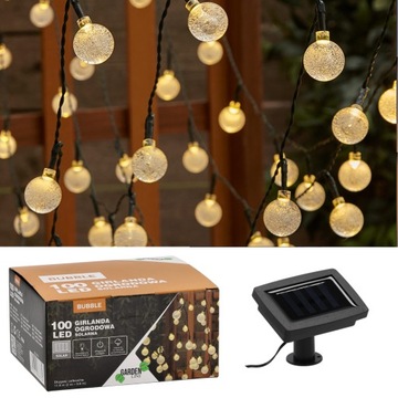 GIRLANDA SOLARNA OGRODOWA BALKONOWA 11,9 M BUBBLE 100 LED CIEPŁY BIAŁY