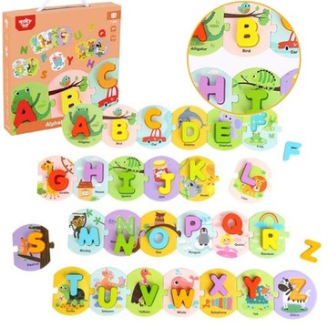 PUZZLE EDUKACYJNE UKŁADANKA KLOCKI NAUKA ALFABETU MONTESSORI