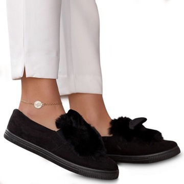 Trampki Domowe Buty Kapcie z Futerkiem Czarne 39
