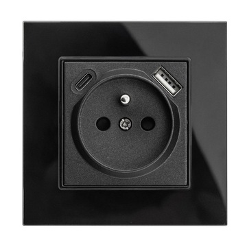 Одинарная розетка GLASS FI60 CONTACT с PIN-кодом для ЧЕРНЫХ рамок + USB C